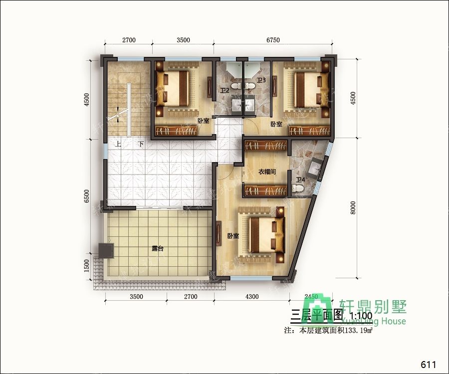農(nóng)村三層帶車庫自建別墅設(shè)計圖正三層平面.jpg 農(nóng)村三層帶車庫自建別墅設(shè)計圖正三層平面.jpg